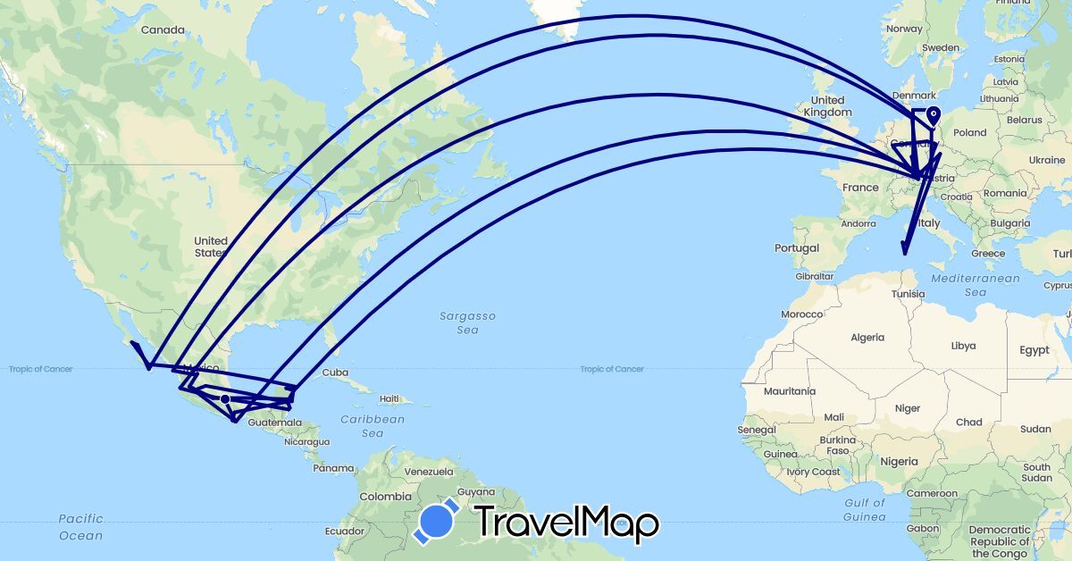 TravelMap itinerary: driving in Belize, Czech Republic, Germany, Italy, Mexico (Europe, North America)